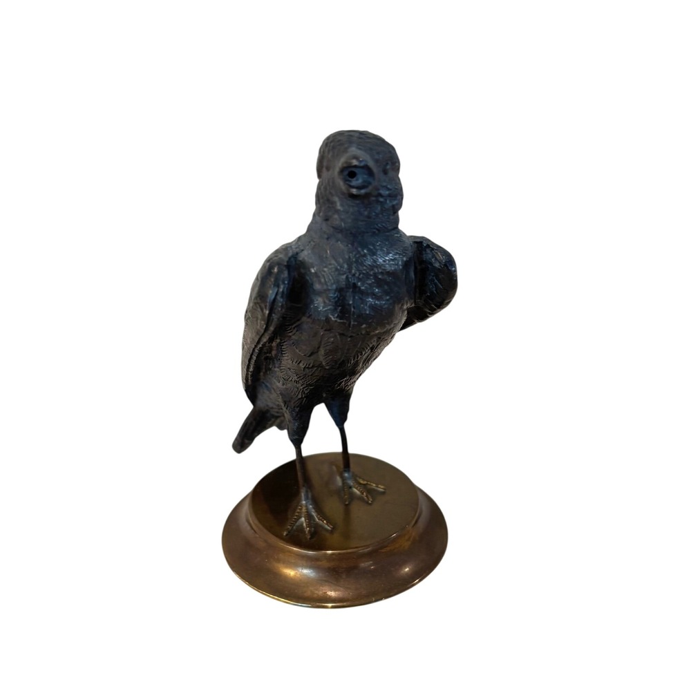Fenton Hand painted Christmas bird.Metal Bird Figurine on Brass Base Made in USA